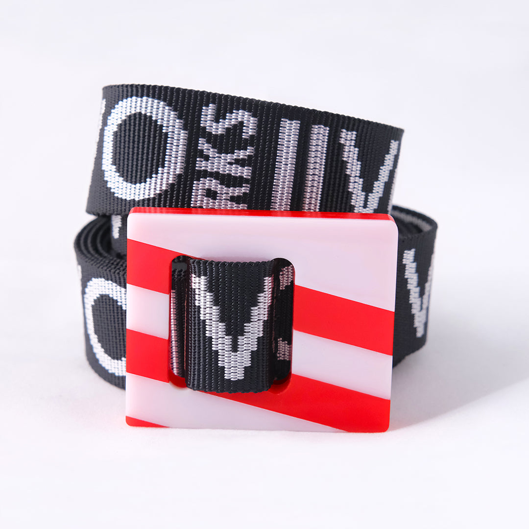 upcycled glossy acrylic plastic belt stripes