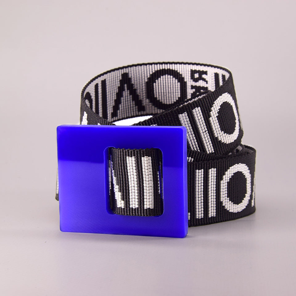 upcycled glossy acrylic plastic belt blue
