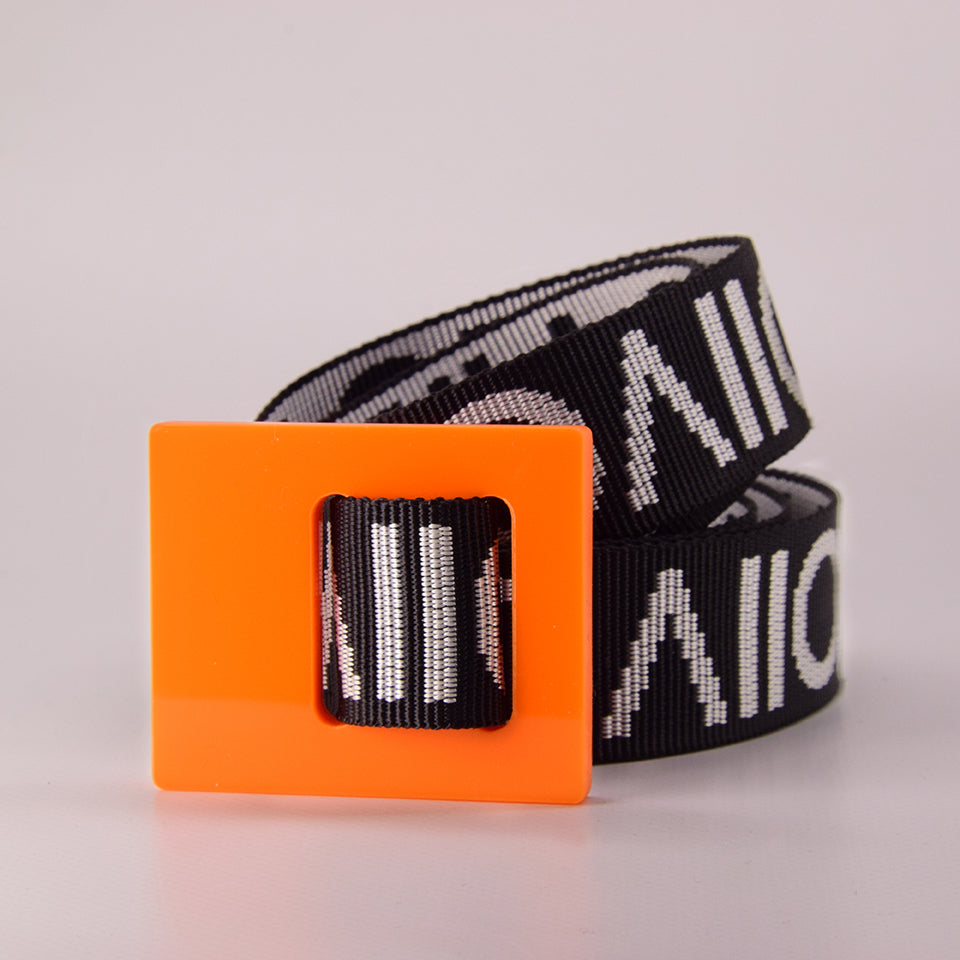 upcycled glossy acrylic plastic belt orange