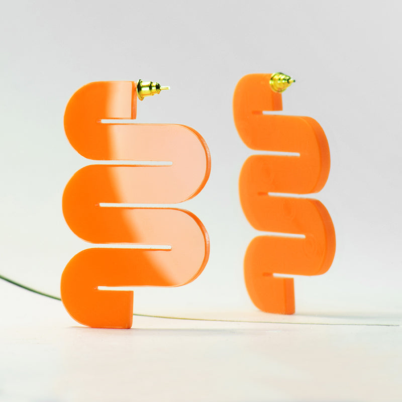 Upcycled Glossy Acrylic plastic Earrings orange